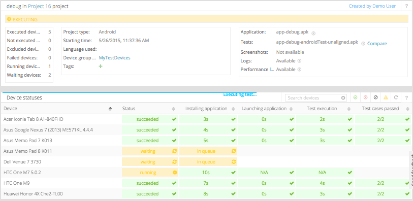 Test run results Test run results