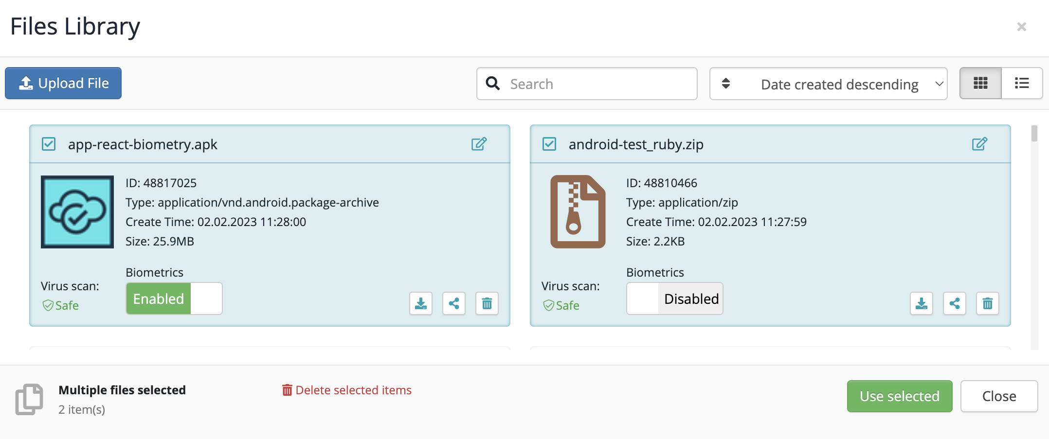 Selecting Files from Library