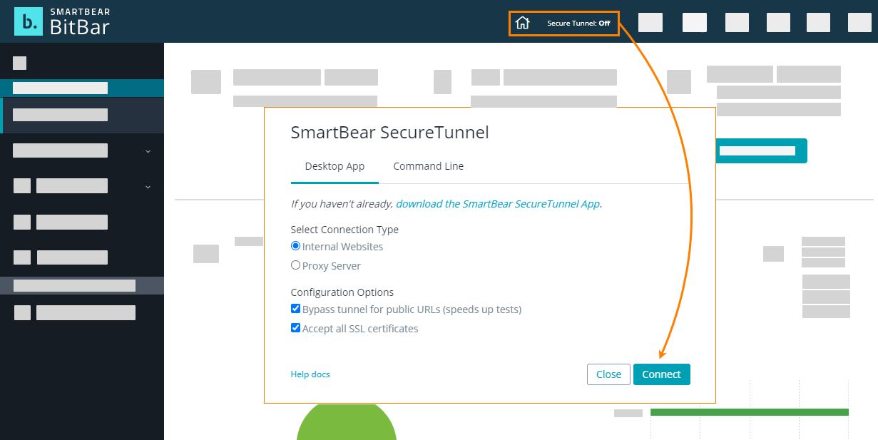 Start the tunnel from the website Start the tunnel from the website