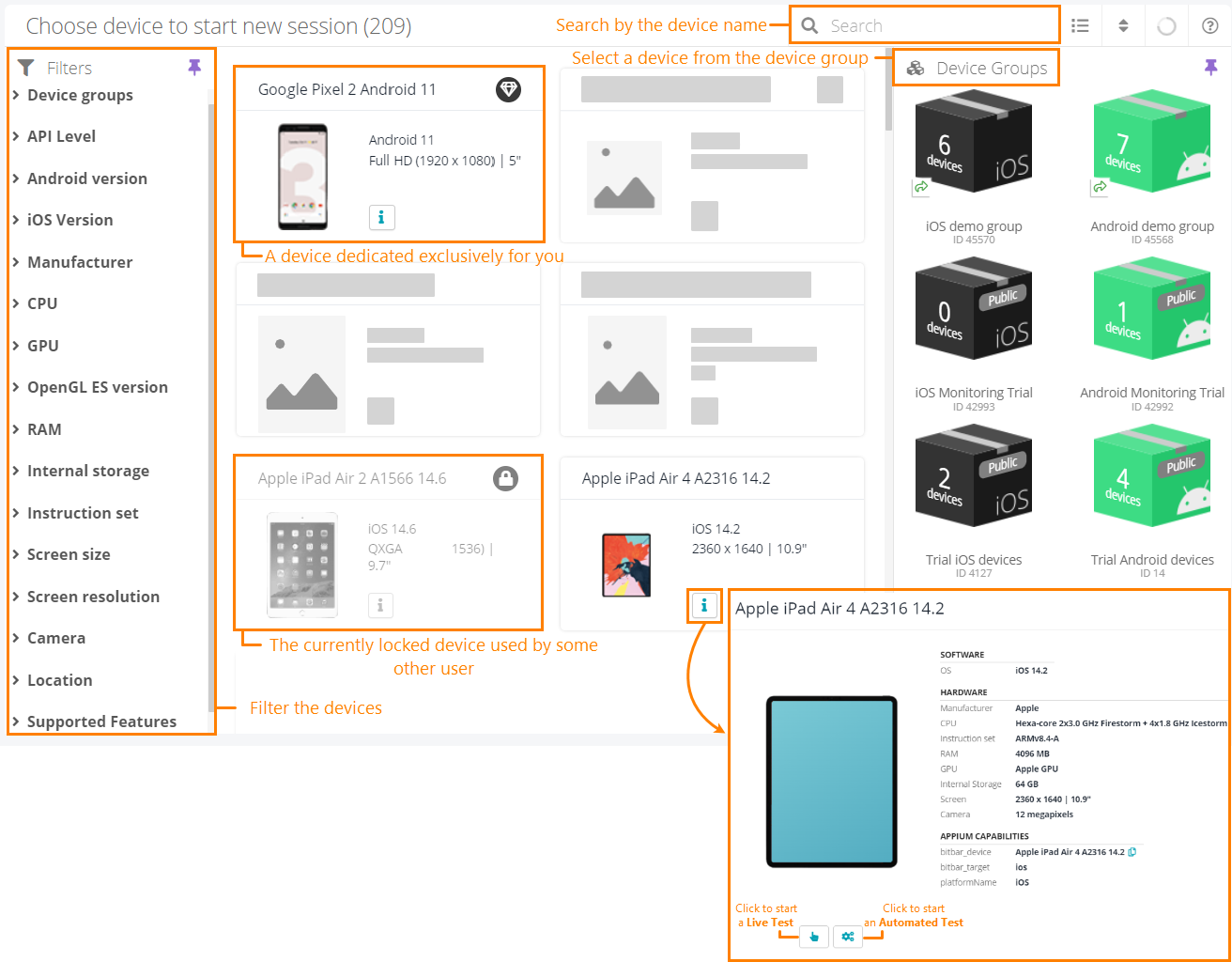 Selecting a device Selecting a device