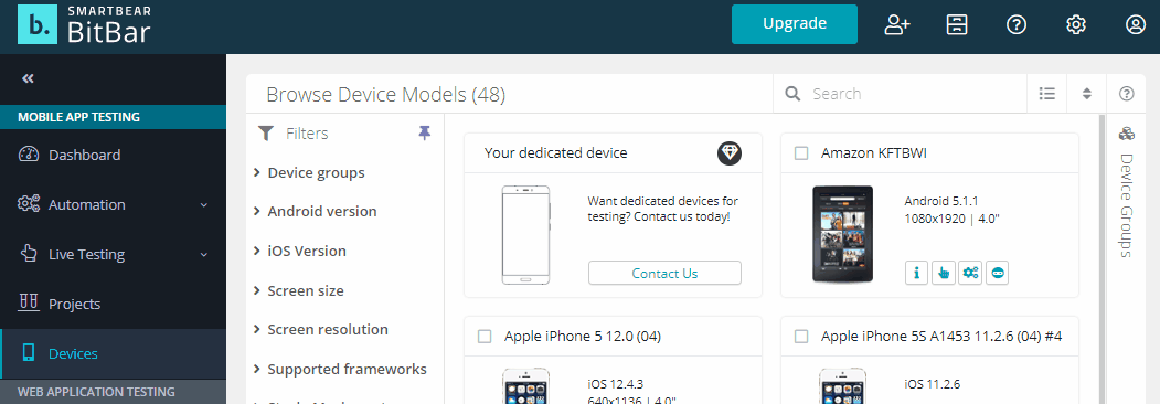 Opening the Device Groups panel Opening the Device Groups panel