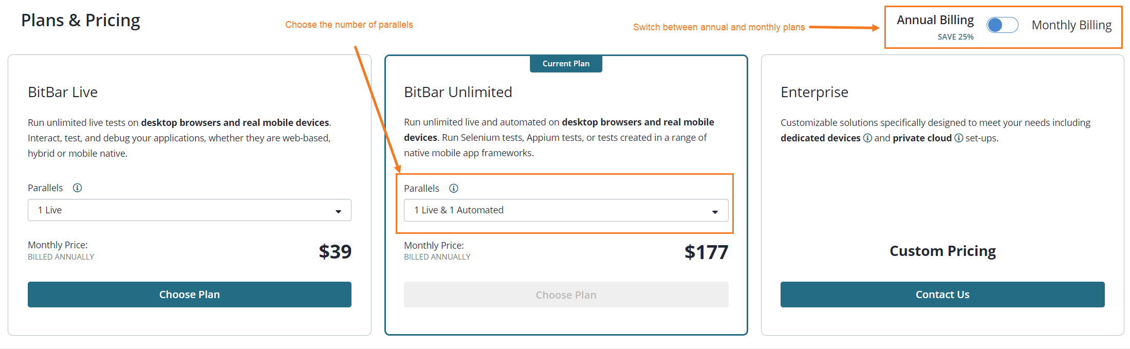 Available subscription plans