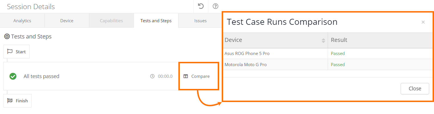 Test case runs comparison Test case runs comparison
