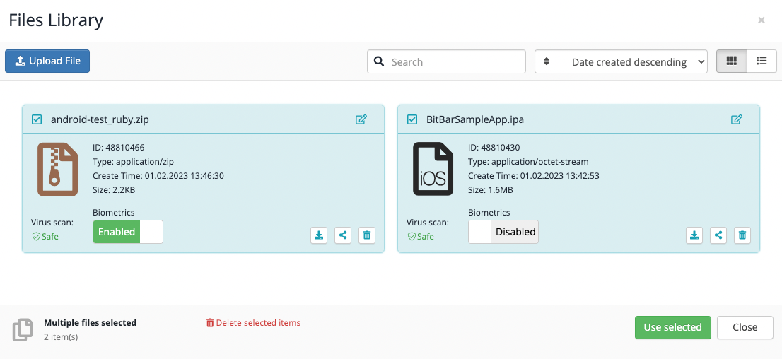 Selecting files in Files Library Selecting files in Files Library
