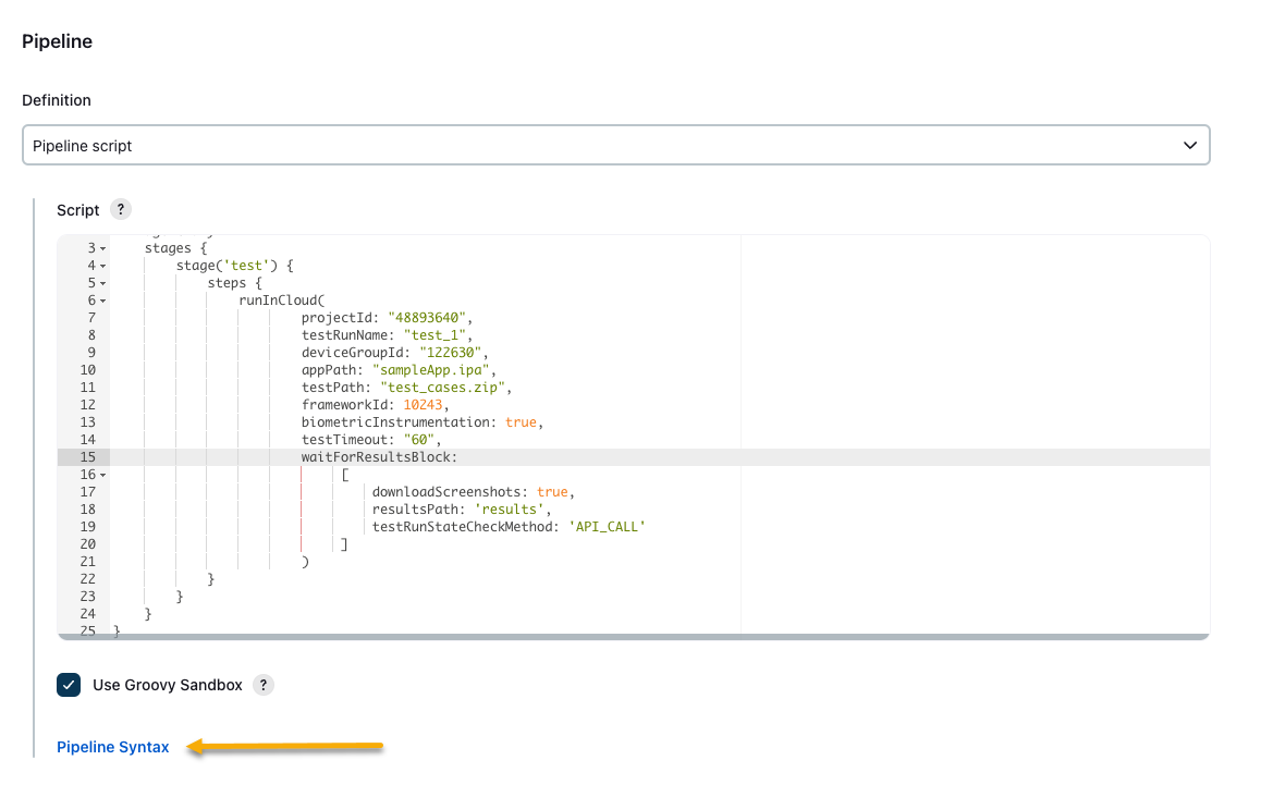 Pipeline syntax link Pipeline syntax link