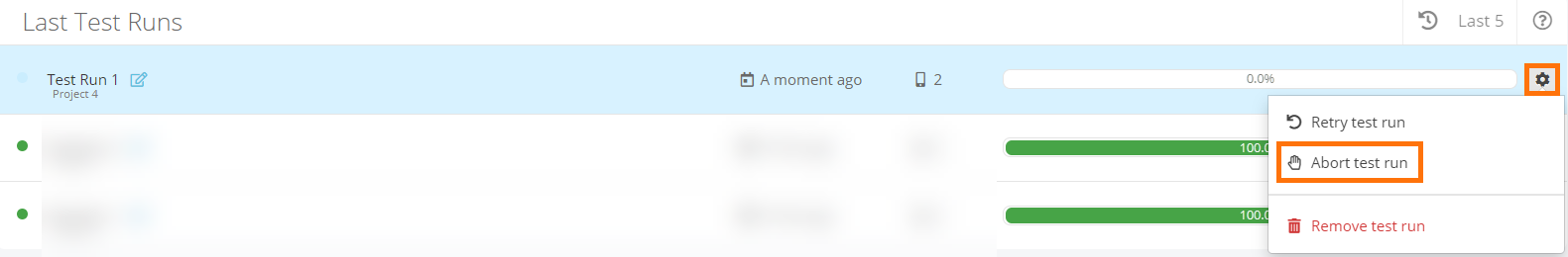 Aborting a test run Aborting a test run
