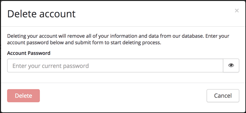 Delete account dialog Delete account dialog