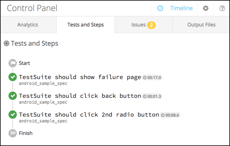 Tests and Steps panel Tests and Steps panel