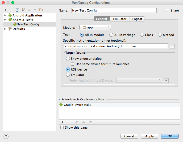 The Run/Debug Configurations dialog The Run/Debug Configurations dialog