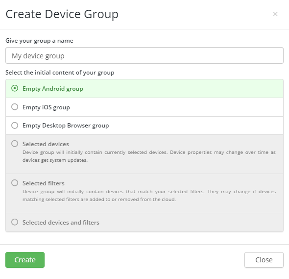 Creating a device group Creating a device group
